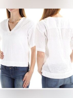THEORY | Nolani White Cotton Boxy Eyelet Blouse Size M